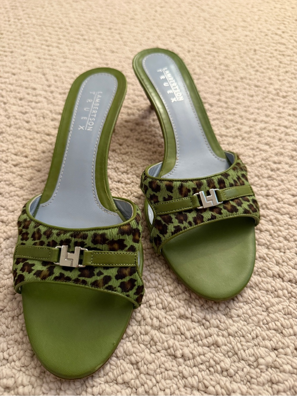 Lambertson Truex Green Slide Kitten Heels Sandals- Made in Italy- EU 38.5/US 8